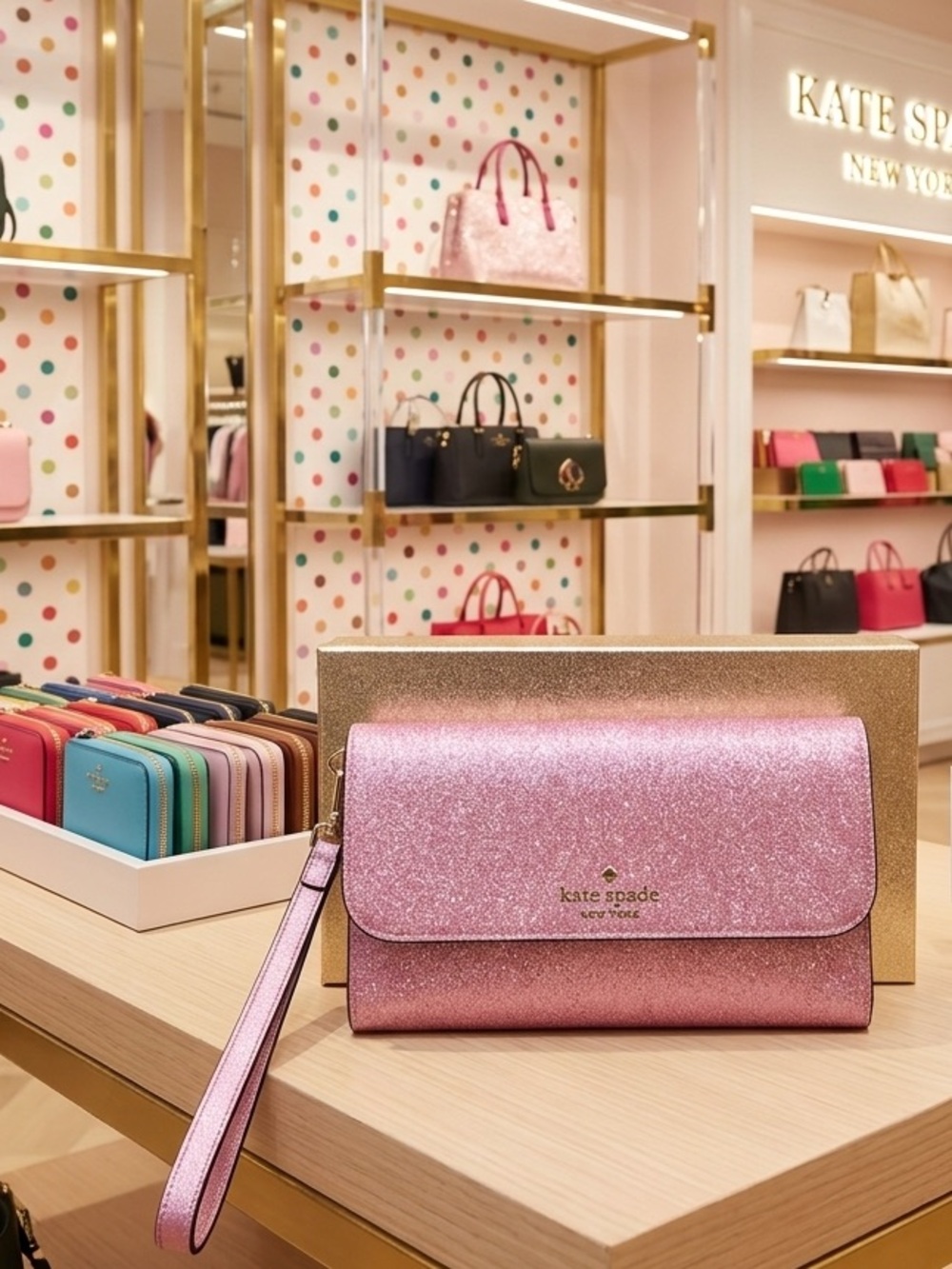 ♠️ kate spade ♠️ - Medium Glitter Wristlet - Mitten Pink